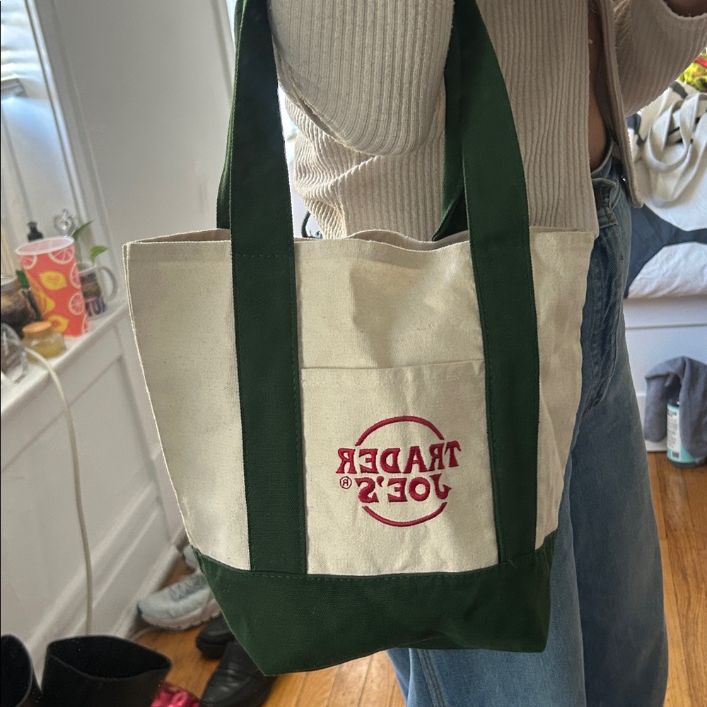 Trader Joe's Canvas Tote Bag with Green Straps
